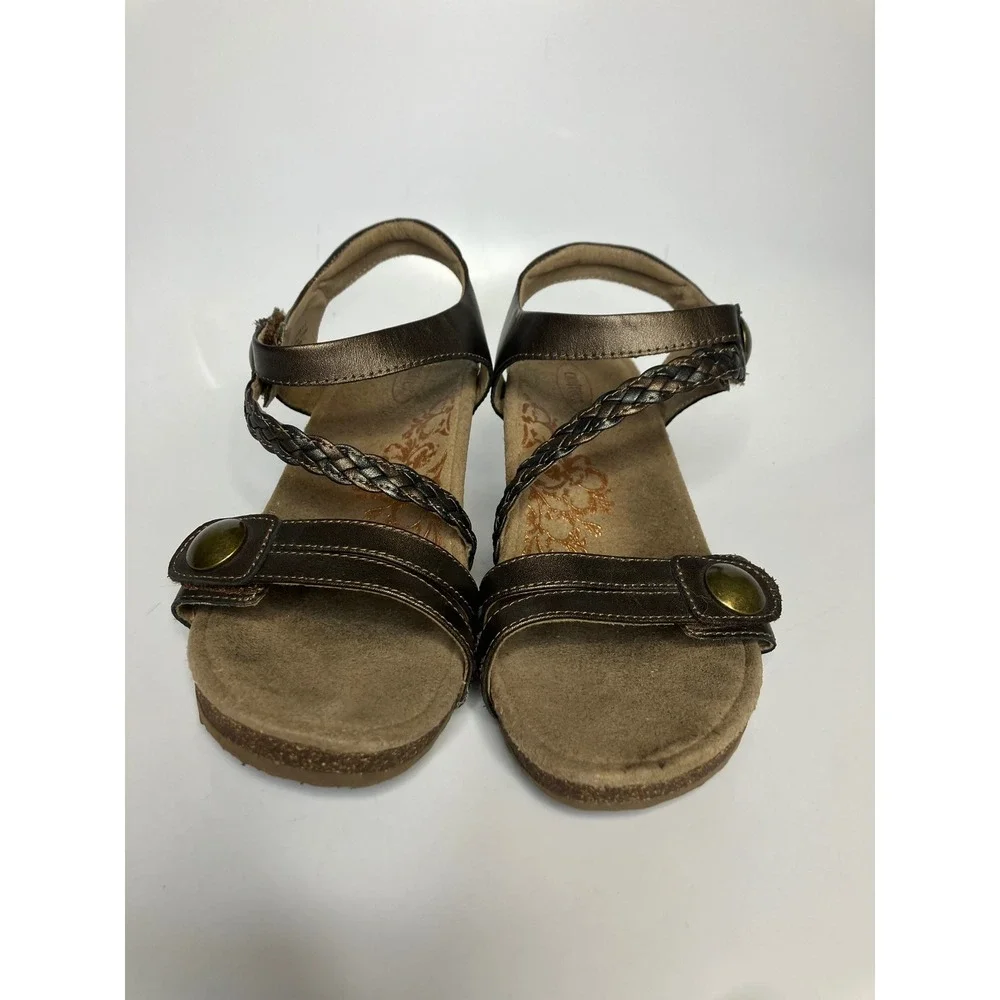 Aetrex naya Wedge Sandals Womens 8.5 Bronze Excellent Leather Braided EW454W